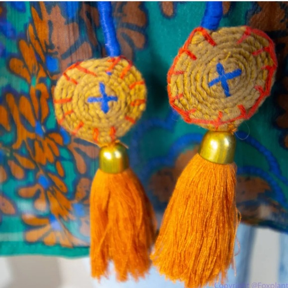 Soft Surroundings Sheer Blouse Embroidery Tassels Bell Sleeve Sz Small - Picture 12 of 12